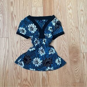 blue floral babydoll cami top with tie back